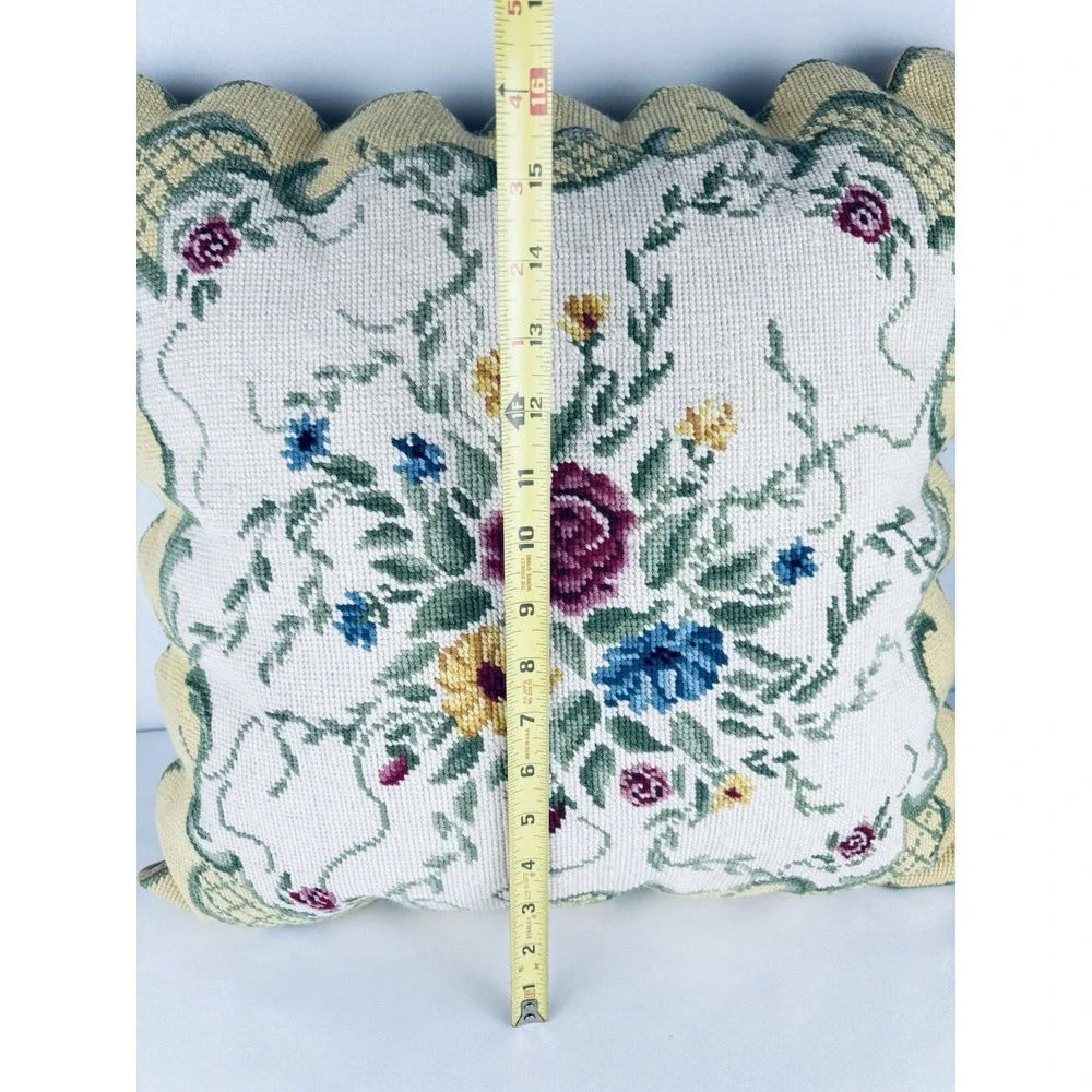 Needlepoint Pillow - Floral Design, Velvet Back, Cottagecore Flowers Grannycore
